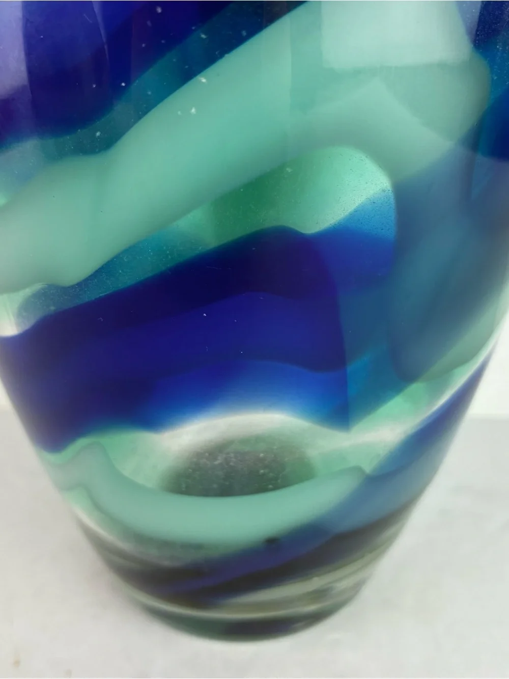 Jozefina Krosno Hand Blown Blue Swirl Vase